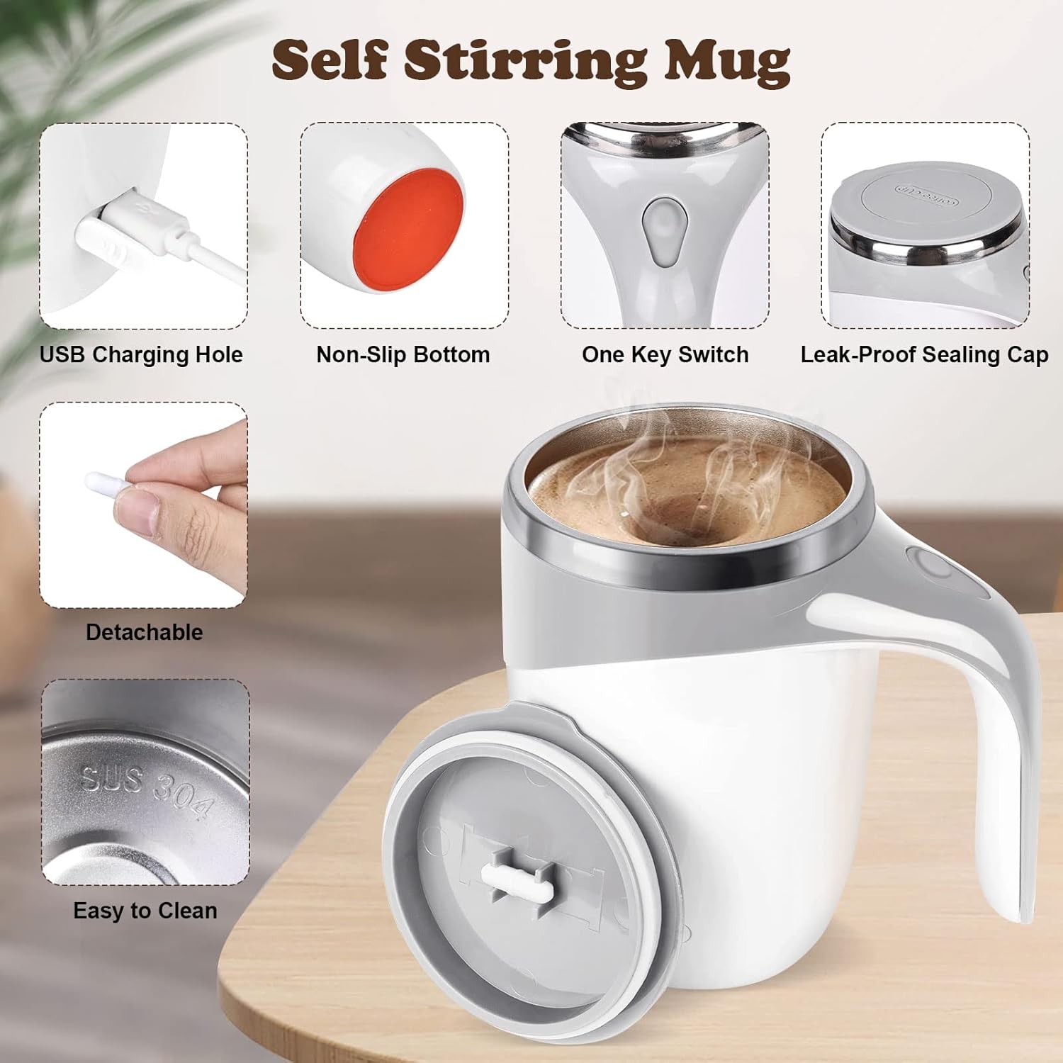 Self Stirring Mug with Lid